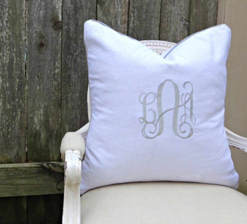 Monogrammed Piped White Linen Pillow Cover/ 18x18 20x20 22x22 Etsy