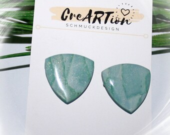 Ear clips, green, green ear clips marbled, ear clips marble look, polymer clay, resin,