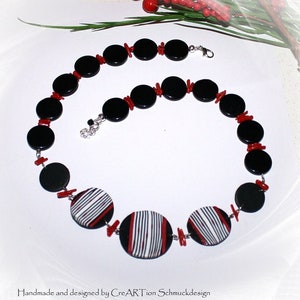 Necklace, collier, statement necklace, black white red necklace, onyx coral, mixed media, unique jewelry, statement necklace