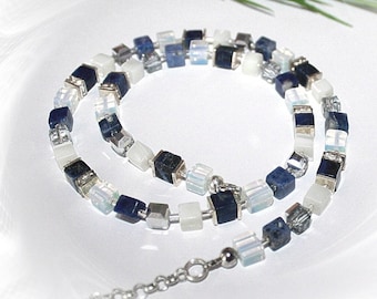 Chain, collier necklace, sodalite, sodalite chain, cube chain, gift Mother's Day