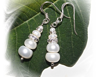 Earrings, real pearls, silver