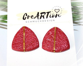 Ear clips, ear clips red gold, elegant small ear clips in red, polymer ART, handmade