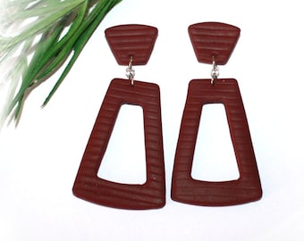 Hanging earrings, statement earrings, boho earrings, burgundy earrings, hanging earrings, polymer clay,
