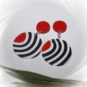 Great earrings, statement earrings, black white red, polymer ART, hanging earrings, ear studs hanging,