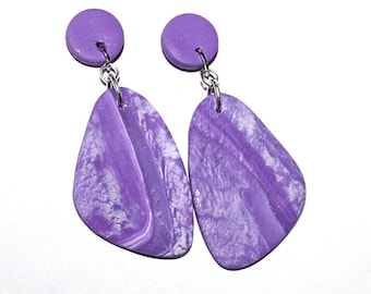 Earrings, hanging earrings, lilac white, purple earrings, hanging earrings, stainless steel, polymer ART Handmade