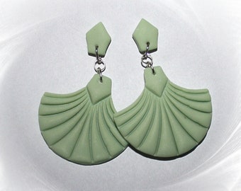 Statement earrings, drop earrings, polymer clay earrings, green earrings, boho