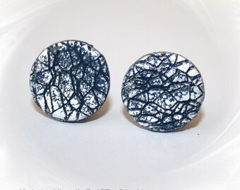 Ear clips, ear clips polymer clay, ear clips blue silver, fashionable earrings,