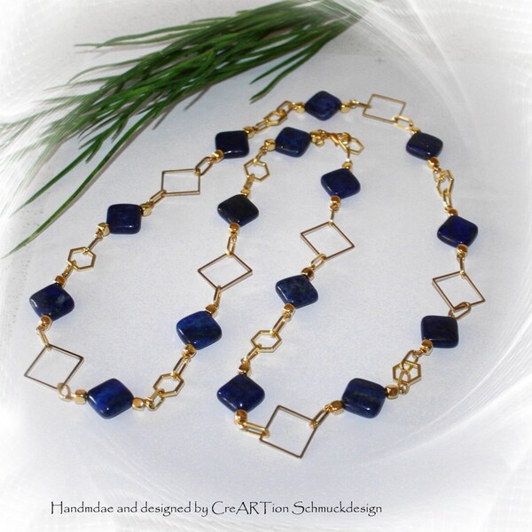 Kette, lange Kette, Kette Lapis Lazuli, Edelsteinkette, Lapislazuli