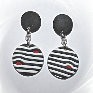 Earrings, hanging earrings, earrings polymer ART, earrings earrings black white red,