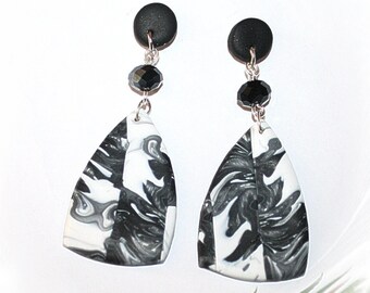 Earrings, hanging earrings, black and white earrings, polymer clay earrings, statement earrings