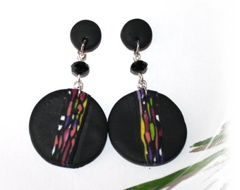 Earrings, polymer art, statement earrings, earrings boho, earrings black colorful, polymer clay,