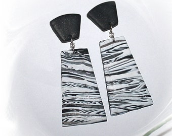 Earrings, statement earrings, hanging earrings, earrings black white silver, earrings polymer clay,