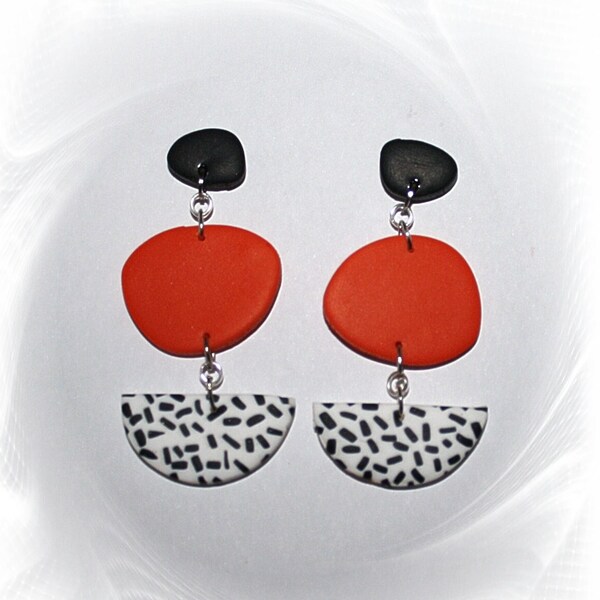 Hanging earrings, Statement Earrings, Earrings Polymer Clay, Earrings orange