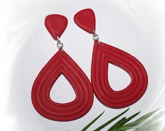 Earrings, drop earrings, statement earrings, boho earrings, polymer art, red earrings,