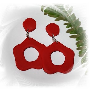 Earrings, polymer clay earrings, red earrings, boho earrings, nickel-free earrings, creoles,