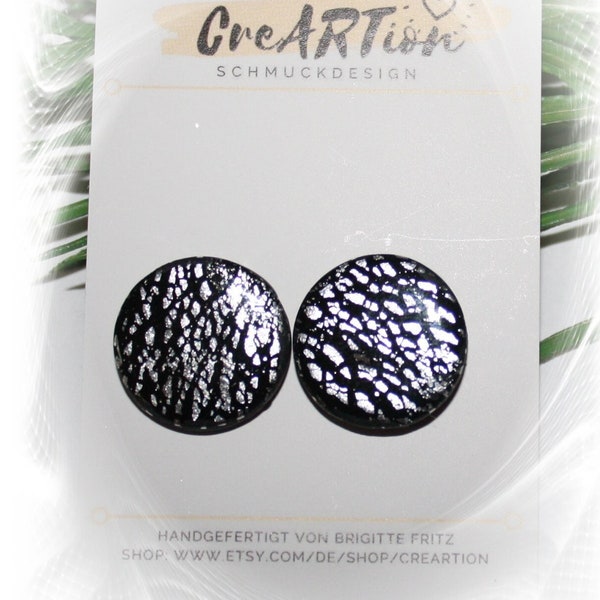 Ear clips, ear clips silver black, noble ear clips, ear clips polymer clay, earrings black silver