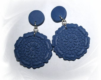 Great earrings, hanging earrings, statement earrings, Polymer ART, blue, blue earrings Mandala Style,