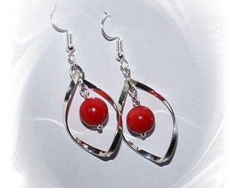 Coral earrings, hanging earrings coral silver,