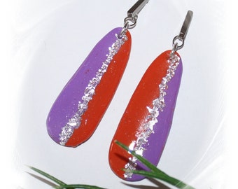 Hanging earrings, earrings Polymer ART, earrings orange purple silver, earrings, hanging earrings,