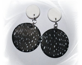 Earrings, earrings black and white, hanging earrings Polymer ART, dot design, polka dots black and white