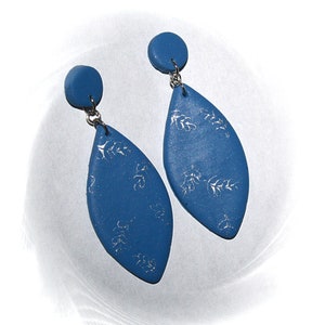 Drop earrings, statement earrings, blue silver, earrings blue silver, polymer clay earrings, boho