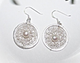 Earrings, silver and pearl, dangle earrings 925 silver, genuine pearl