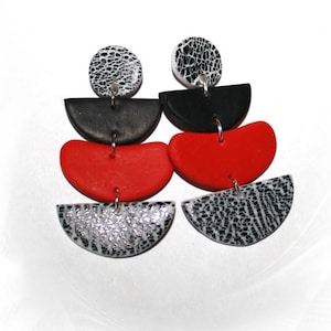 Statement earrings, drop earrings, earrings, black white red earrings, handmade earrings, polymer clay, boho style earrings