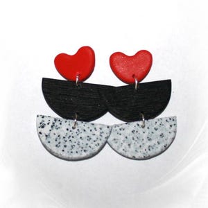 Earrings, drop earrings, statement earrings, black white red, hanging stud earrings made of stainless steel