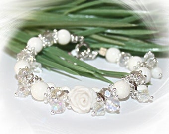 Pulsera, Romance Blanco, Coral Blanco, Boda,