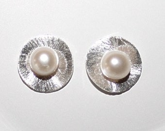 Stud earrings, real pearl earrings, silver, minimalist stud earrings, filigree stud earrings