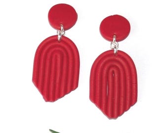 Earrings, statement earrings, drop earrings, polymer clay earrings, red earrings, boho