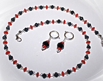 Jewelry set, necklace and earrings, coral necklace, coral necklace, coral earrings