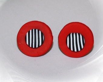 Stud earrings, polymer clay stud earrings, geometric stud earrings, red stud earrings,