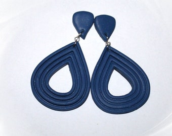 Earrings, statement earrings, hoop earrings, blue earrings, polymer clay,