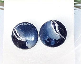 Enchanting ear clips "Kosmos", ear clips blue silver, Polymer ART, Handmade