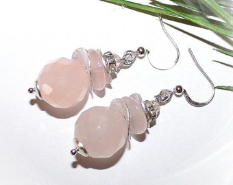 Earrings, earrings rose quartz silver, earrings made of rose quartz, rose quartz earrings