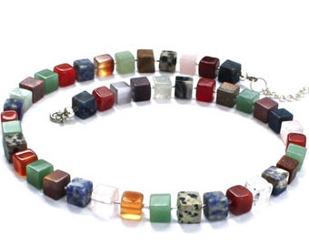Necklace, necklace made of various gemstones, necklace, gemstone necklace, necklaces, cube necklace