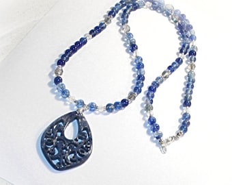 Cool necklace with pendant, boho style, long necklace boho, long necklace in boho style, blue long necklace