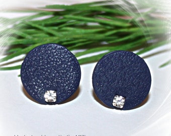 Ear clips, ear jewelry ear clips blue with rhinestones, ear clips polymer clay