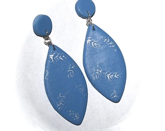 Drop earrings, statement earrings, blue silver, earrings blue silver, polymer clay earrings, boho