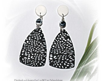 Earrings, statement earrings, earrings polymer clay, earrings black white, stud earrings hanging,