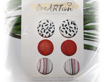 Set of 3 stud earrings, 3 pairs of stud earrings, polymer clay stud earrings, studs, nickel-free stud earrings, anti-allergic stud earrings