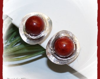 Ear studs, silver, coral, 925 silver studs