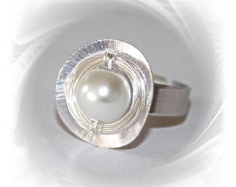 Ring, pearl, silver