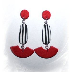 Drop earrings, earrings, black white red earrings, polymer clay earrings, long earrings, statement earrings