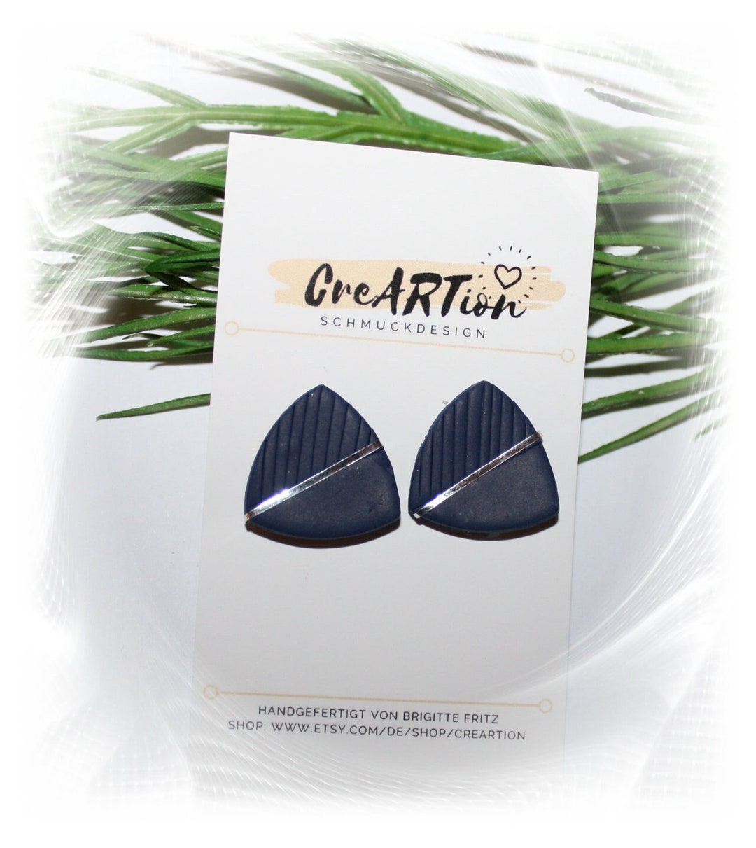 Noble Ear Clips Navy, Silver, Polymer ART, Ear Clips Dark Blue