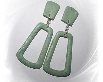 Trendy earrings in trendy green, marbled, Polymer ART, hanging earrings green