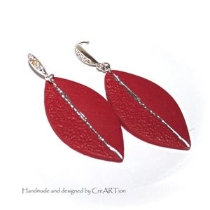 Noble hanging earrings, coral red, earrings Polymer ART, earrings red silver, statement earrings,