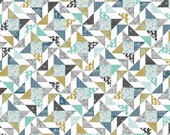 Triangle Flying Geese Diamond Pattern Swan Quilt Teal Gold Grey Black Floral Bird Vintage Inspired Custom Order Twin Queen King Throw