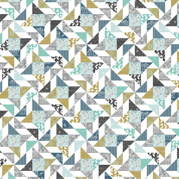 Triangle Flying Geese Diamond Pattern Swan Quilt Teal Gold Grey Black  Floral Bird Vintage Inspired Custom Order Twin Queen King Throw